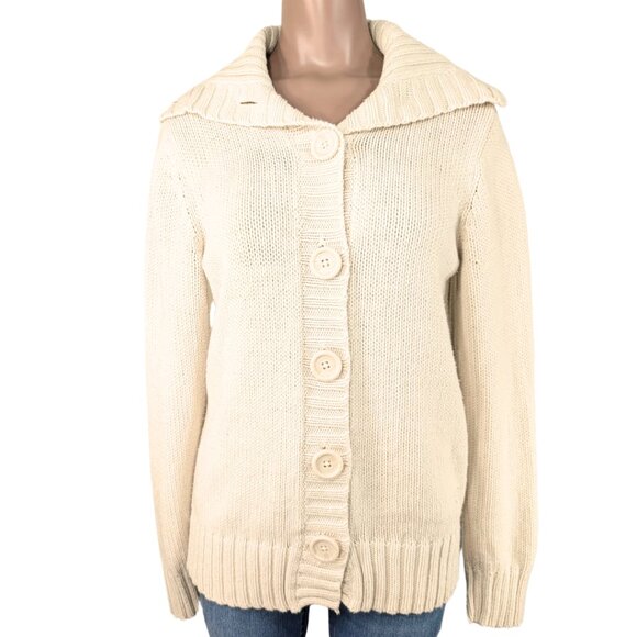 Old Navy Women's Large Cream Chunky Knit Oversize Button Cardigan Sweater - Picture 1 of 7